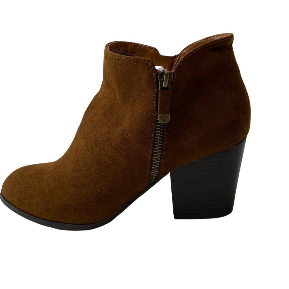 Style‎ & Co Ankle Bootie Shoes Women's 8 WIDE Brown Zipper-Accent Faux-Suede NEW